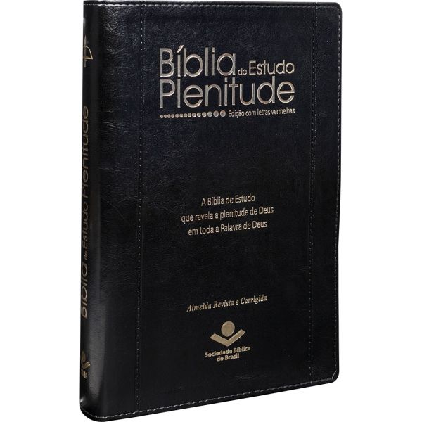 BÍBLIA DE ESTUDO PLENITUDE – CAPA BONDE PRETA, LETRA EM VERMELHO